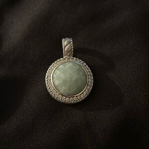 Judith Ripka Sterling Silver Green Jade and Diamonique-CZ Enhancer